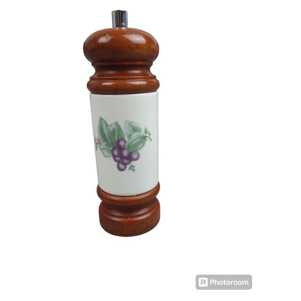Mr Dudley Vintage Pepper Mill Grinder Wood and Ceramic Floral Grapes‎ Rose